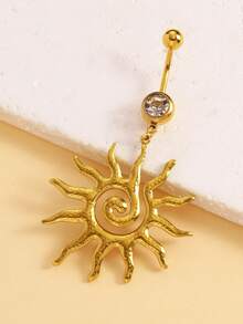 1pc New Fashion Spiral Stainless Steel Sun Belly Piercing Ring, Minimalist Versatile Radiant Swirl Summer Silver/Gold Jewelry Accessory, Suitable For Men And Women Daily Beach Vacation Wear - Yellow Gold - View 6