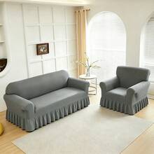 XM-Mirelitho 1PC Lightweight Sofa Slipcover Stretch Milk Silk Breathable Cool ForSummer Anti-Dirty And Non-Slip Solid Color Sofa Cover Suitable For 1/2/3/4 Seat Home/Living Room Decoration All-Inclusive Sofa Protective Cover - 深灰色 - 查看 4