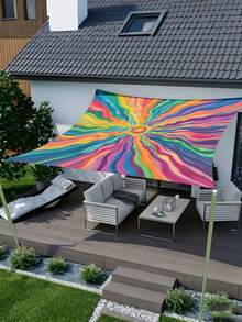 1pc 2D Flat Printed Colorful Striped Design Sunshade, Outdoor Camping Tent, Colorful Printed Pattern Sunshade Cloth And Canopy, Suitable For Various Scenes Such As Garden, Camping, Beach, Without Support Frame - Multicolor - View 6