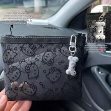 SANRIO 三麗鷗 1個/2個裝 Hello Kitty 圖案黑色網格化妝包，附小骨頭吊飾。可用於收納充電線或作為戶外手提包。這款便攜大容量化妝包甜美時尚，女用聚酯纖維旅行盥洗包，適合旅行與日常使用。這是一款帶有安全拉鍊的日常美妝收納包，開學季必備單品。 - 彩色 - 查看 13