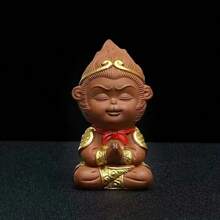 1個紫色陶土太陽冥想小雕像，原礦陶土金漆彩繪，茶桌裝飾品，茶寵，東方療癒手捏手持件 - 彩色 - 查看 6