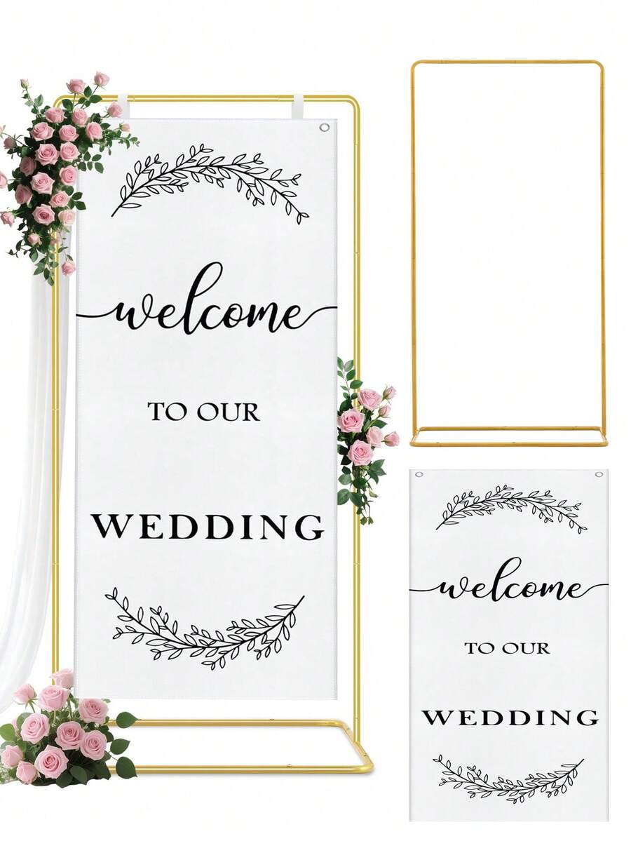 2pcs/Set Wedding Sign Holder, Adjustable "Welcome To Our" Wedding Sign Holder + Wedding Welcome Banner/Standard Ceremony Banner, Wedding Seating Chart Holder, Perfect For Birthday Party And Holiday Party Decoration - Multicolor 2 - View 1