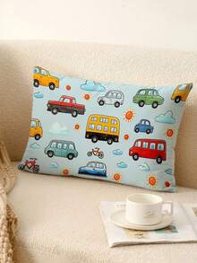 1/2pcs Vintage Cartoon Car And Bus Design Pillowcases With Zipper Closure - Perfect For Sofa, Bedroom, Patio Decor, Decorative Lumbar Pillow, Cushion Cover, No Pillow Insert - Foggy Sky, Light Blue - View 4