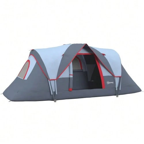 Camping Tent For 5 To 6 People, Tunnel Tent With Stakes, Polyester Dome Tent, Grey, 4.55 X 2.3 X 1.8 M For Outdoor Adventures - GRAY - 查看 1