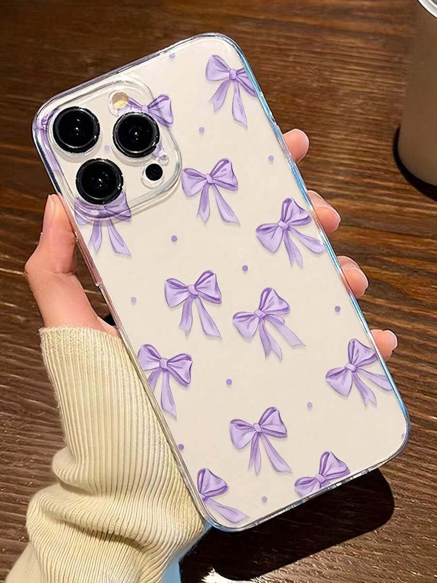 1個透明芋紫色蝴蝶結圖案手機殼 個性化 適用於 iPhone 16 Pro Max 17/16/15/14 Plus/13/12/11 保護殼 Air 適用於三星系列 - 彩色 - 查看 1