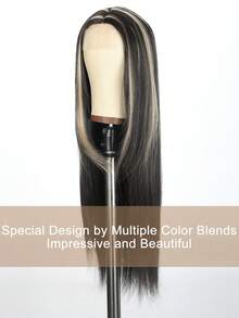26 Inch Brown Highlighted Synthetic Straight Wig, No Bangs. Natural Machine-Made Straight Wig. Suitable For Women's Everyday Wear, Parties, And Holidays. (Hair Color: Multiple Colors Available), Halloween - Multicolor - View 9