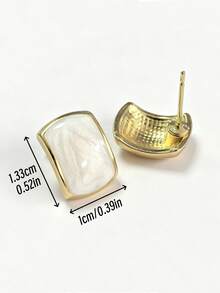 1對金色法式復古奢華金屬星空流沙白色琺瑯耳釘，適合青少年女孩日常與節日佩戴 - 幾何 - 查看 6