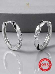925 Sterling Silver Minimal Cubic Zirconia Women Earrings - Silver - View 5