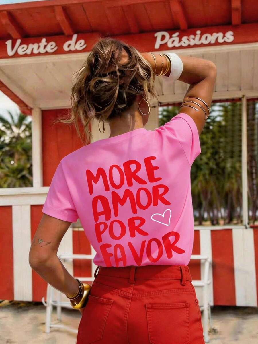 Women's 180g (Sizes S-XXXL), Casual Urban Summer Vacation Clothing, Short Sleeve Graphic T-Shirt, Funny Colorful Text T-Shirts, Personalized T-Shirt For Mom - 玫紅色 - 查看 1