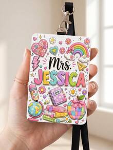 1pc Customized Rainbow Graffiti Teacher Luggage Tag, Meal Card Holder, ID Card Sleeve, Teacher & Student Stationery, Teacher Appreciation Gift, Classroom Essential, Back To School, Elementary & Kindergarten Teacher Backpack Charm - Multicolor - View 6