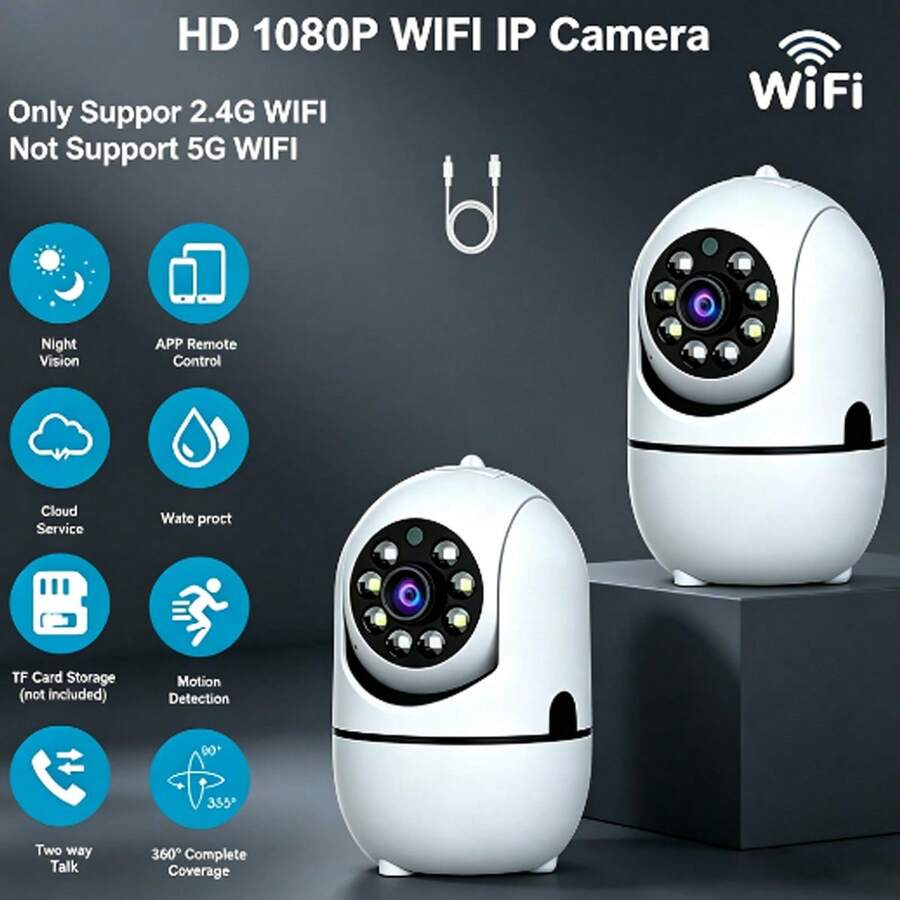 家用無線監控攝影機 360°全景夜視 WiFi 手機遠端控制 1080P HD 智能攝影機 2.4G WiFi 連接 雙向語音 紅外線夜視 室內安全監控 - 白色 - 查看 1