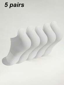 1/5 pares de calcetines tobilleros blancos unisex, calcetines deportivos absorbentes de sudor y transpirables, adecuados para correr, caminar, fitness y uso diario, estilo universitario, todas las estaciones - Blanco - Ver 8