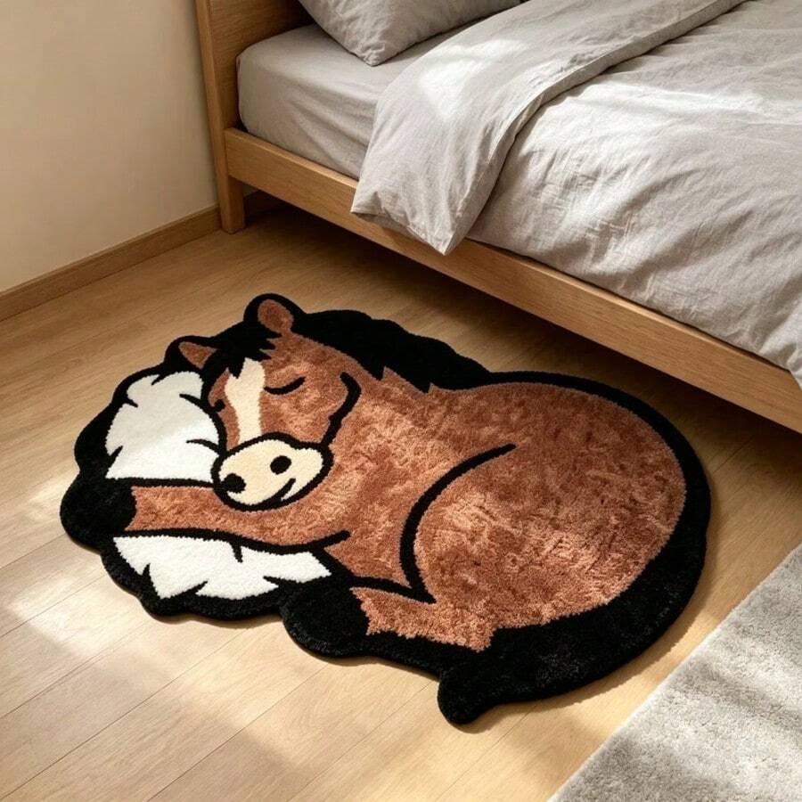 1pc Prone Pony Shaped Floor Mat, Decorative Rug, Bedroom Decor, Floor Mat, Carpet, Home Decor, Living Room Rug, Living Room Small Rug, Bedroom Rug, Living Room Home Decor, Outdoor Rug, Washable Carpet - Multicolor - View 1