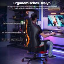 Devoko Gunji Massage Video Game Chair For Adults With Footrest, PU Leather Computer Desk Chair, Adjustable Backrest, High Back Support, Home Office Chair With Headrest And Lumbar Support - Red - View 4