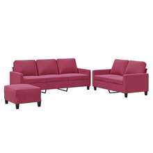vidaXL 3-Piece Sofa Set, Armchair, Couch With Cushions And Footstool, Living Room Sofa With Armrests, Designer Sofa Set, Upholstered Furniture, Wine Red Velvet - Burgundy - View 2