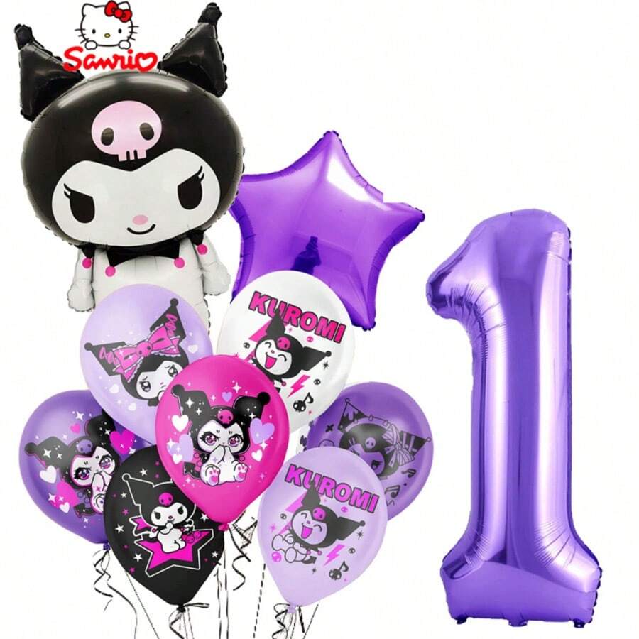 Cartoon Thickened Aluminum Foil Latex Balloon Set, Sweet Cool Style Black & Purple Color Scheme, Asymmetric Five-Pointed Star & Number Shapes, Cartoon Anime Character Print, Birthday Party, Cartoon Theme Party Backdrop Decoration Inflatable Props - View 1
