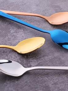 5pcs Colorful Stainless Steel Coffee Spoons, 14cm/5.51in, Colorful Small Tea Spoons, Ice Cream Spoons, Stirring Spoons, Rice Spoons, Dessert Spoons, Party Gathering Spoons, Tableware Set, Creative Gift, Dishwasher - Multicolor - View 4