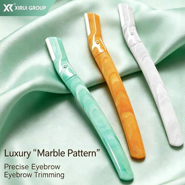 Afeitadora de cejas con patrón de mármol y mango antideslizante, afeitadora de cejas de precisión con microcuchilla para mujeres, herramienta de belleza portátil para recortar el vello facial