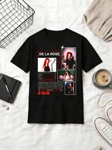 Unisex Baumwoll T-Shirt mit einer Grafik der Songliste des puerto-ricanischen Sängers De La Rose. - Schwarz - Übersicht 6