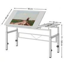 Adjustable Drawing Table, White Drawing Table With Tilting Tabletop And 4 Leveling Feet For Office, Study, Drawing Room, Classroom - White - View 2