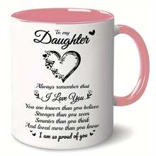 ras desde México]Taza de cerámica de 11 oz para hija - Mensaje de amor inspirador, diseño blanco, apta para microondas, regalo perfecto para fiestas o aniversarios, artículo de regalo familiar |   Taza con Patrón en Forma de Corazón |   Taza de Cerámica Reutilizable, Idea de Regalo para Hija, Adecuada para Navidad - 1 - Ver 1