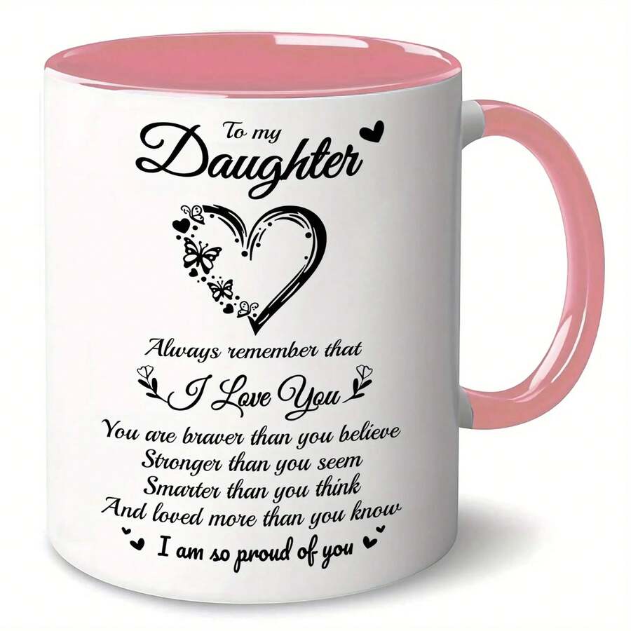 ras desde México]Taza de cerámica de 11 oz para hija - Mensaje de amor inspirador, diseño blanco, apta para microondas, regalo perfecto para fiestas o aniversarios, artículo de regalo familiar |   Taza con Patrón en Forma de Corazón |   Taza de Cerámica Reutilizable, Idea de Regalo para Hija, Adecuada para Navidad - 1 - Ver 1