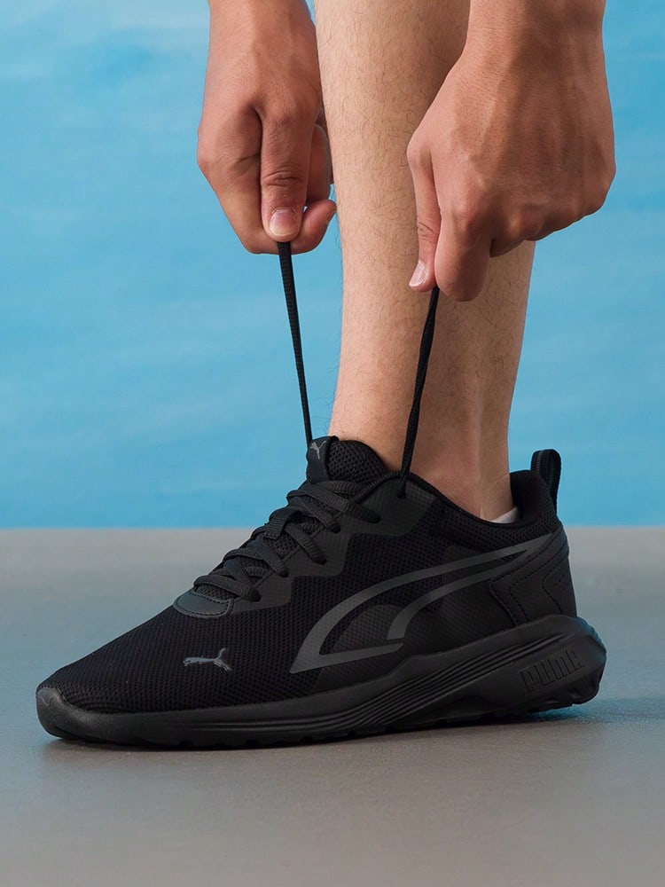 Puma 386269-01 透气网眼全天运动休闲运动鞋，男女休闲跑步运动鞋，户外旅行 - 黑色-黑灰 - 查看 1