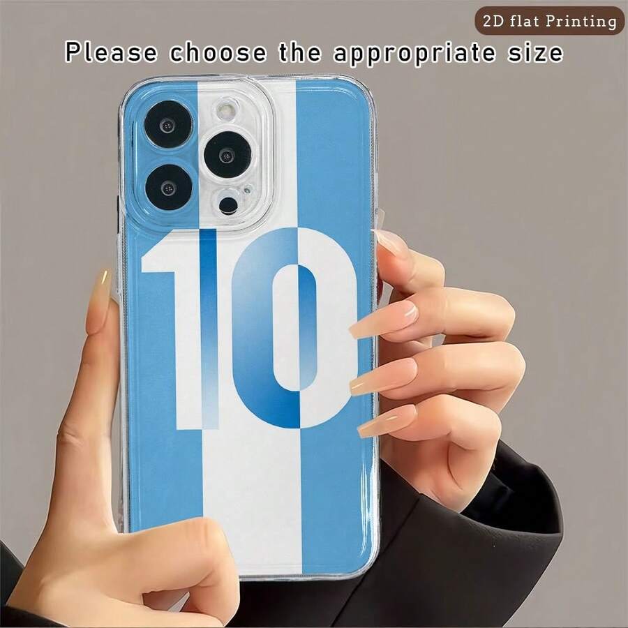 Funda para teléfono,fundas protector para celular antiimpacto compatible 11 12 13 14 15 16 rayas albiceleste número 10 ideal para fanáticos argentinos uso diario fundas para celular - transparente - Ver 1