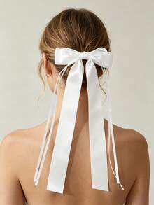 1pc Women's Smooth Satin Multi-Layer Long Ribbon Bow Hair Clip, Solid Color Versatile, Suitable For Daily Wear,Clips For Hair - Multicolor - View 1