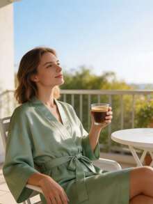 1件女款淺綠色緞面晨袍，淺綠色純色和服睡衣，輕盈透氣夏季家居服，適合婚禮新娘派對、單身女派對準備、SPA度假，女性禮物 - 豆沙色純色 - 查看 6