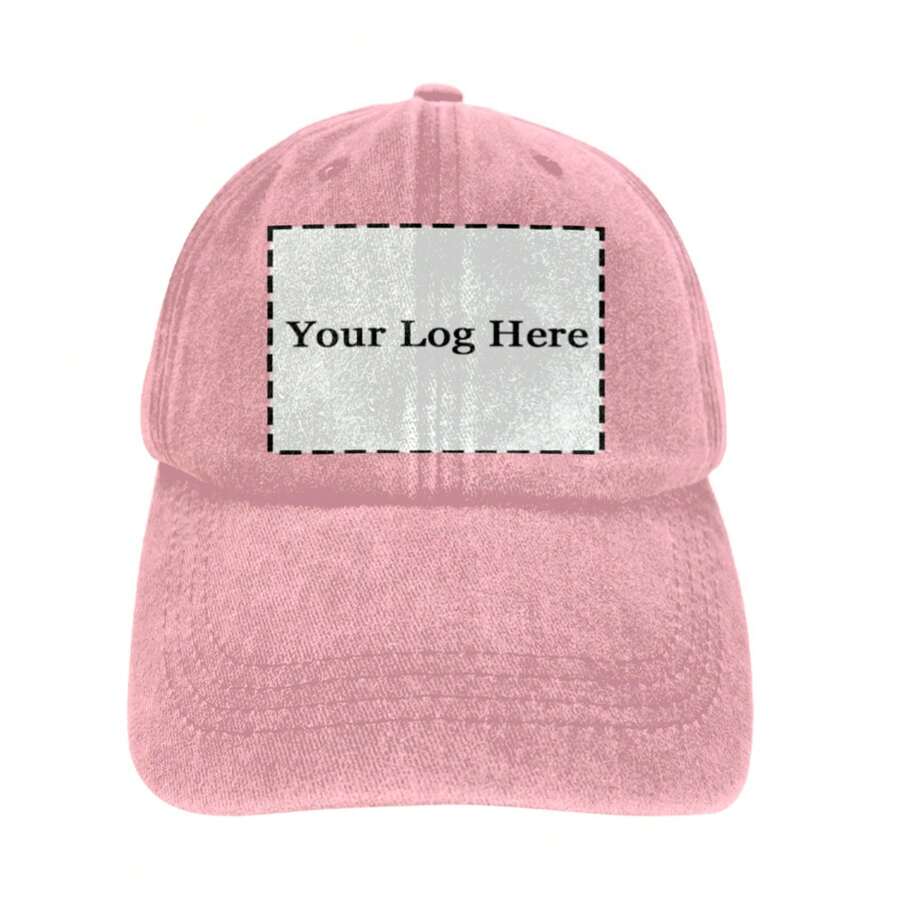 Custom Personalized Vintage Washed Baseball Cap, Custom Logo Text Photo Print Distressed Dad Hat, Personalized Customized Gift For Birthday Father's Day Mother's Day Christmas Holiday - Pink - View 1