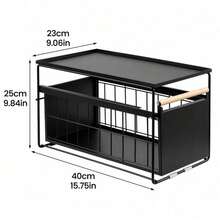 Multipurpose Pullable Kitchen Cabinet Organizer, Single Double Layer Black Metal Mesh Storage Rack With Handle For Bathroom Bedroom Pantry And Office Space Arrangement - Black - View 8