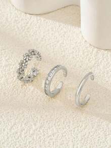 3pcs Stainless Steel Open Toe Ring Set, Fashion Geometric Beach Toe Rings, Sexy Metal Zirconia Flower Hollow Joint Rings, Open Toe Rings, Summer Beach Toe Rings, Suitable For Girls And Women To Wear - Gold - View 4