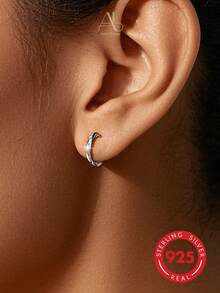 925 Sterling Silver Minimal Cubic Zirconia Women Earrings - Silver - View 2