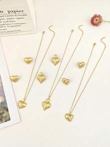 Luxury Daily Wear Gold-Tone Stainless Steel Earring & Necklace Set, Shell & Heart Multi- Hypoallergenic Jewelry, Ideal Holiday Gift For Women - Multicolor - View 7