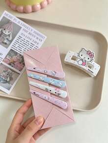 5pcs Cute Cat Hair Clips, Adorable Cartoon Hair Accessories, Convenient Portable Fluffy Bangs & Loose Hair Decoration, Shark New Style Sweet Hair Clips - Multicolor - View 3