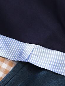 Kaos Anak Perempuan Remaja, Desain Baru Mode Musim Semi/Gugur, Atasan Polo Kasual Biru Kerah Kemeja Patchwork 2 in 1 - Biru - View 7