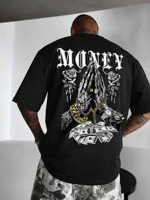 Zrgoth Men's Casual And Versatile Short Sleeve T-Shirt With Simple Money  Print - 黑色 - 查看 1