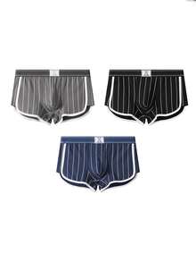3pcs Casual Striped Men's Underwear Boxer Briefs Shorts - Multicolor - View 3
