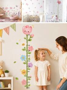 1/3 Sheets Cute Flower Growth Chart Sticker For Kids, Cartoon Height Measurement Wall Decal, Removable Nursery Room Decor, Baby Girl Boy Height Tracker, Home Decoration Accessories​ - Multicolor - View 1