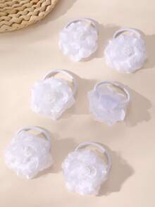 3pcs/6pcs Girls White Flower Hair Tie Set Combination Suitable For Daily Decoration - White - View 4