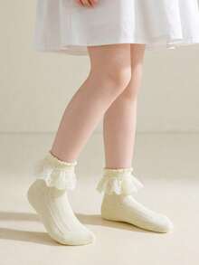 3 Pairs Solid Color Cotton Children's Lace Dance Ruffle Princess Fashion Versatile Party Lace Socks - Multicolor - View 6