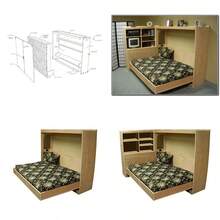 Plano de cama horizontal Murphy cama de pared Queen Planes de carpintería DIY - Natural - Ver 1