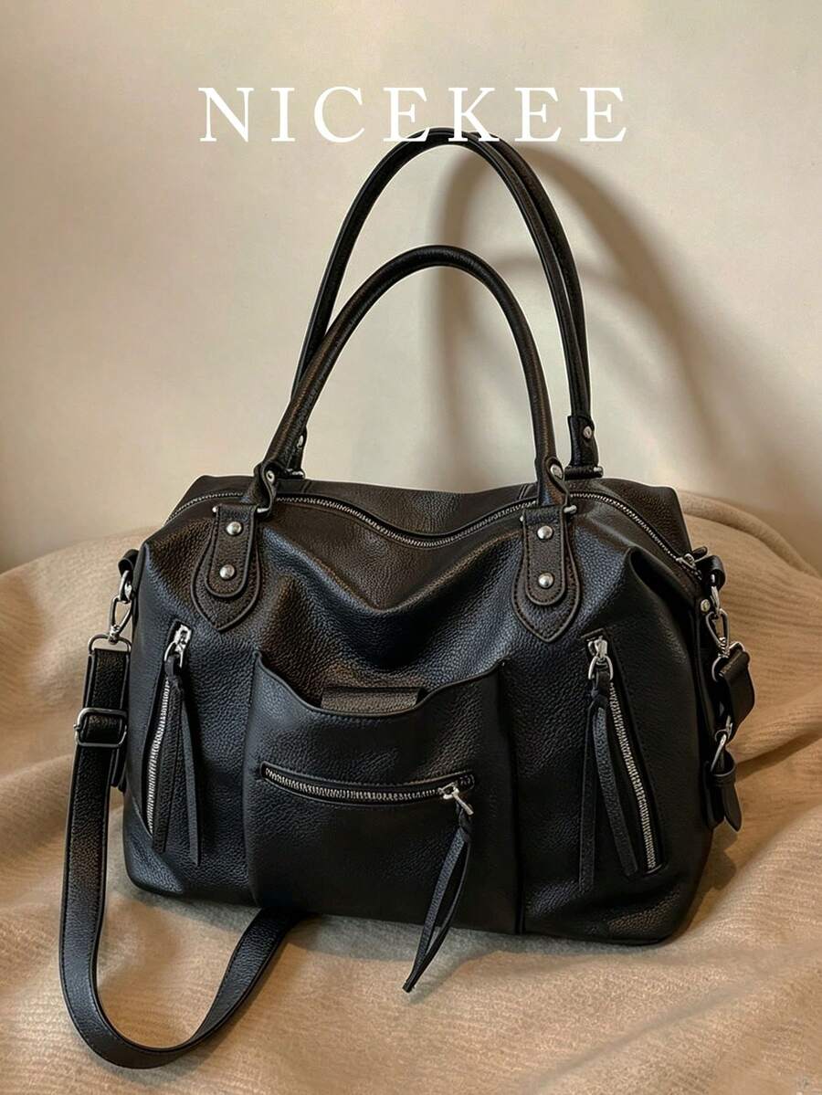 Large Capacity High-End New Style One Shoulder Crossbody Bag, Vintage Versatile Tote Bag, Medieval Motorcycle Style