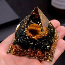 1pc Natural Stone Crystal Slice Evil Eye Sphere Orgone Energy Pyramid Devil Eye Resin Pyramid Home Decor Yoga Ornament - Multicolor - View 13