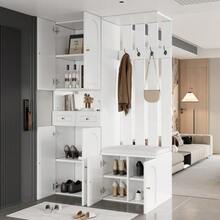 Garderobenset , Wandgarderobe; Garderoben Set mit Schuhbank und schuhrank ,4 Haken, 6 Türen, 2 Schublade, Weiß Flurmöbel (B110*H180*T37cm) - Übersicht 4
