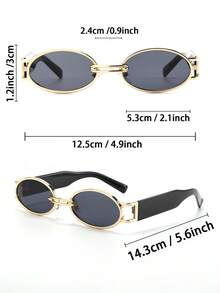 3pcs Plastic & Metal Multicolor Oval Full Frame Decorative Personalized Design Versatile Women's Fashion Glasses, Suitable For Summer Driving, Street Photography, Music Festivals, Carnivals And Other Fashionable Accessories - 3pcs Gold, Silver, Tea, Gray and Green Combination - View 6