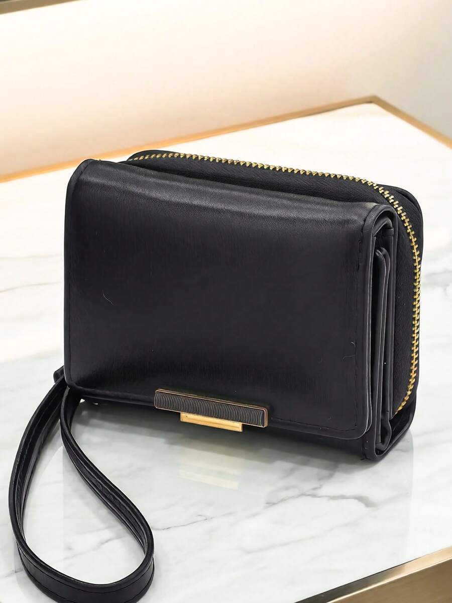 Foldable PU Leather Short Wallet Cute & Fashionable Large Capacity Zipper Card Holder For Women Wallet Mini Wallet Purse Wallet Small Wallet Cute Wallet Wristlet Wallet Cute Things Vintage Purse - Black - View 1