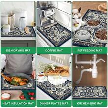 1pc Absorbent Drying Mat, Kitchen Decor Coffee Machine Mat, Handmade Coffee Pot Drip Tray, Kitchen Floor Mat, Table Mat, Kitchen Countertop Dish Drying Mat, Breakfast Mat, Heat-Resistant Drip Tray With Non-Slip Backing, Diatomaceous Earth Drip Tray, Stain-Hiding, Super Absorbent Kitchen Drip Tray, Easy-To-Clean Dish Rack Mat, Perfect For Kitchen, Table, Coffee Shop, Bar, Holiday, Party, Home Decor, Holiday Gift, Persian Style - Multicolor - View 7