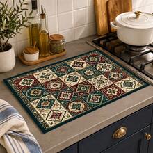 1pc Persian Style Absorbent Drying Mat, Kitchen Decor Coffee Machine Mat, Handmade Coffee Pot Drip Tray, Kitchen Floor Mat, Table Mat, Kitchen Countertop Dish Drying Mat, Breakfast Mat, Heat-Resistant Drip Tray With Non-Slip Backing, Diatomaceous Earth Drip Tray, Stain-Hiding, Super Absorbent Kitchen Drip Tray, Easy-To-Clean Dish Rack Mat, Perfect For Kitchen, Dining Table, Coffee Shop, Bar, Holiday, Party, Home Decor, Holiday Gift - Multicolor - View 4
